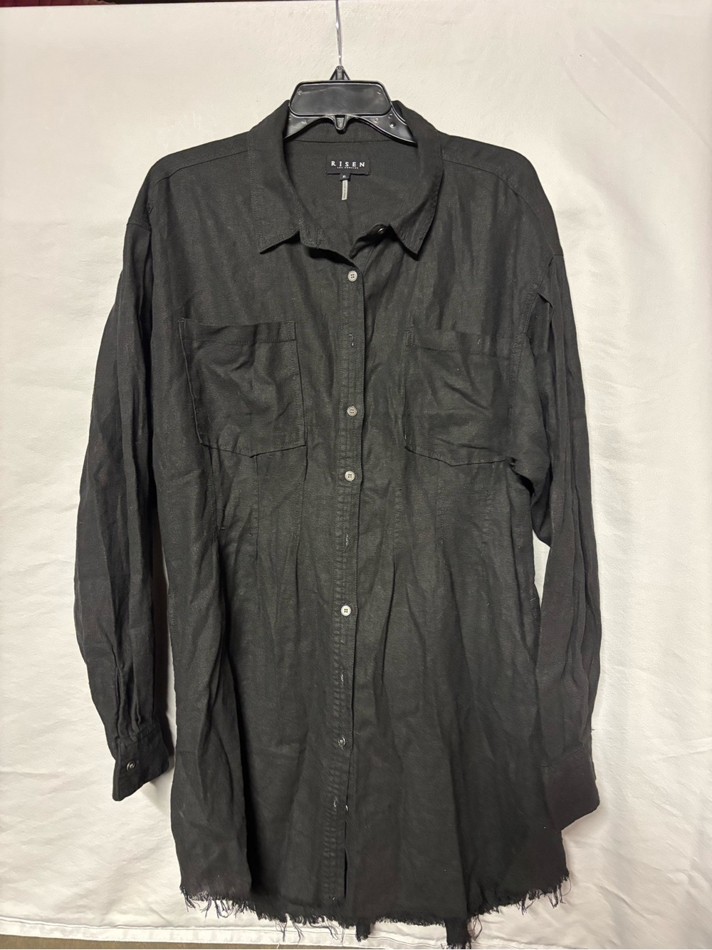 Risen Black Long-Sleeve Button-Down Tunic Shirt